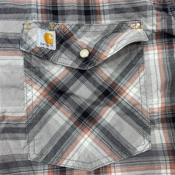 Carhartt Mens Relaxed Fit Plaid Button-Down Shirt 2XL Gray/Orange Cotton Blend - Picture 6 of 13
